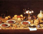 简 凡 凯塞尔 : Still-Life on a Table with Fruit and Flowers